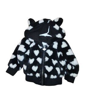 Appaman Girls Toddler Size 2T Soft Hearts Hooded Jacket Black/White Faux Fur